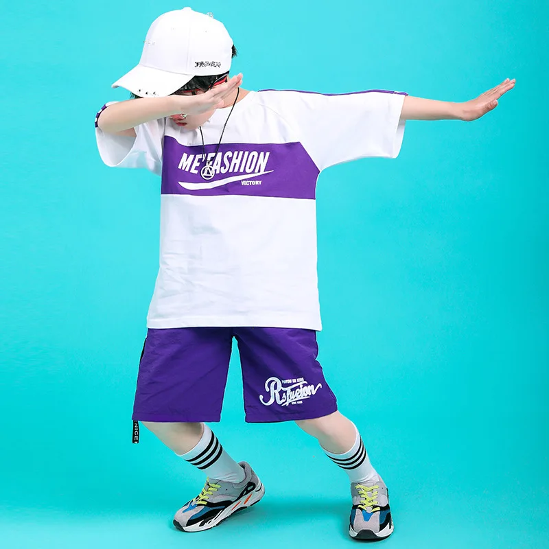 Детский уличный танцевальный костюм с короткими рукавами в стиле хип хоп для