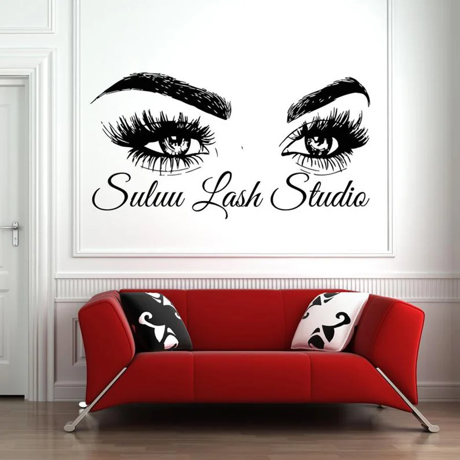 

Custom Name Wall Decal Sticker Eye Eyelashes Lashes Extensions Eyebrows Brows Beauty Salon Quote Make Up Art Mural N230