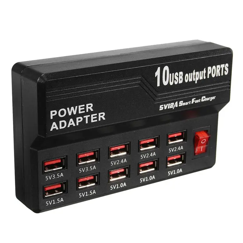 Штепсельная Вилка для ЕС/США/Великобритании, 5 В, 9A, 10 usb-портов, настенное зарядное устройство, зарядное устройство переменного тока, usb-удлинитель, переходник для смартфонов - Цвет: Black