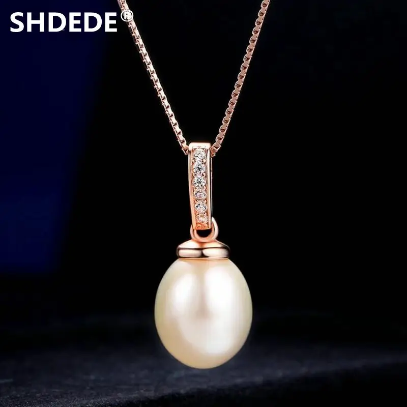 SHDEDE 925 Чистое серебро розовое золото классическое ожерелье с пресноводным