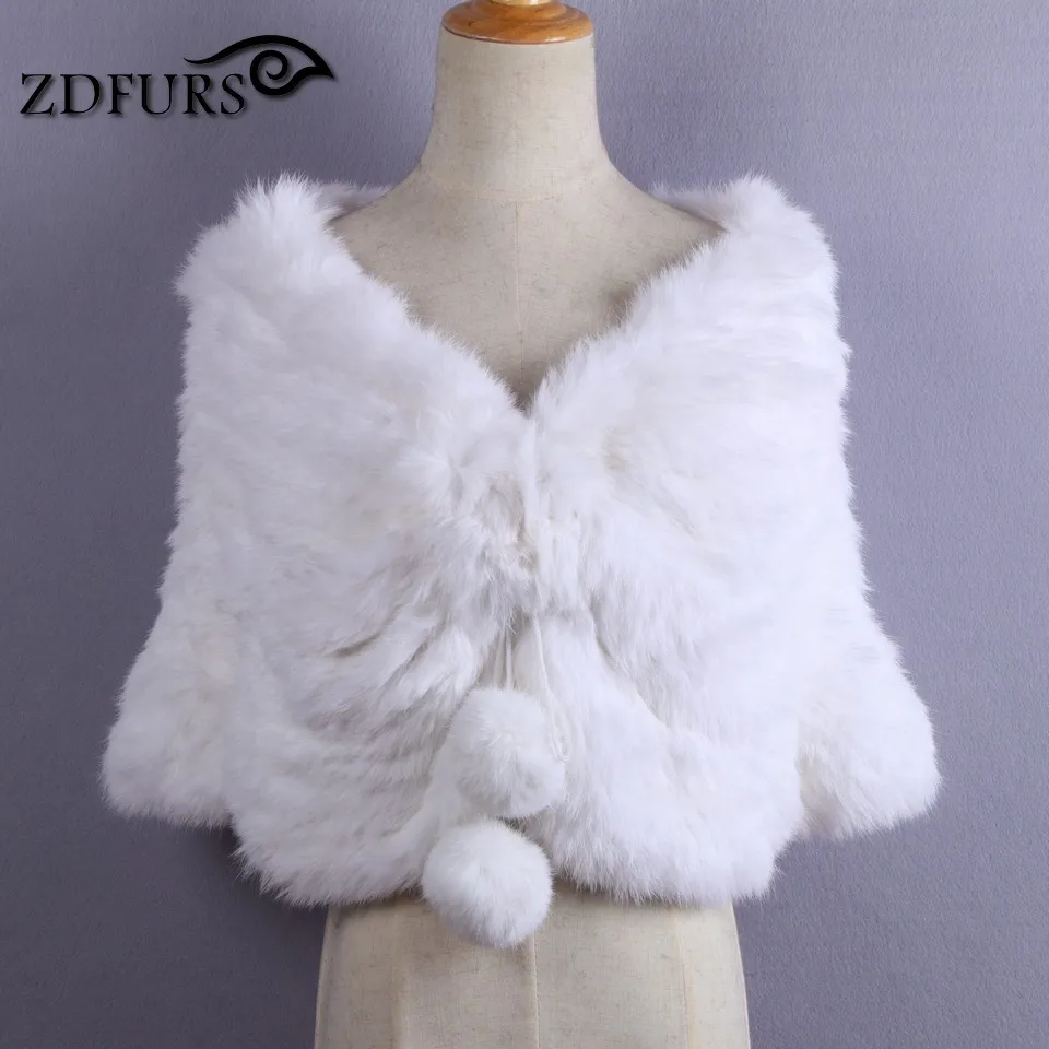ZDFURS* Свадебное платье из натурального кроличьего меха, шаль, палантин, накидка на свадьбу зимняя накидка вязаный Кролик пасхальные яйца меховая накидка свадебный плащ; накидка - Цвет: white
