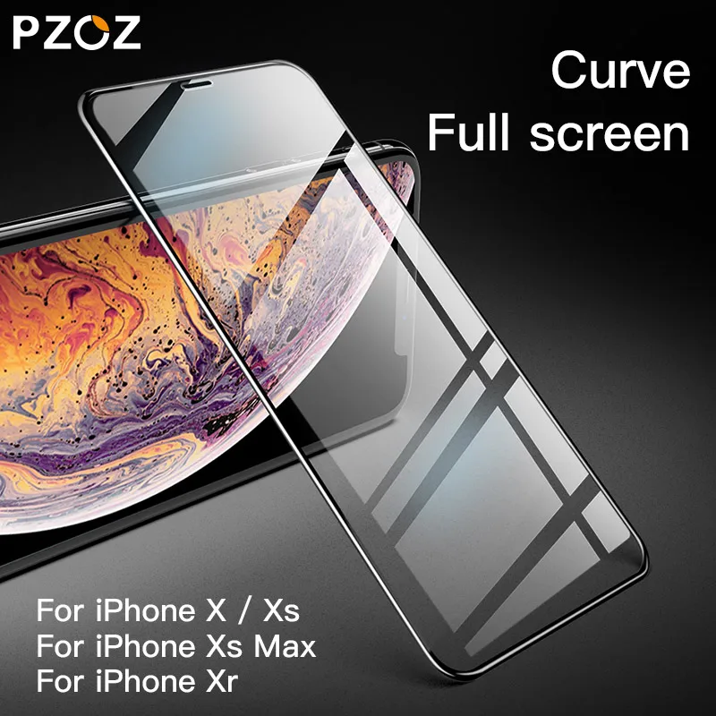 PZOZ iPhone Xs Max X Xr S Защита экрана 0,3 мм закаленное стекло 5D с закругленными краями полное покрытие Защитная пленка для телефона