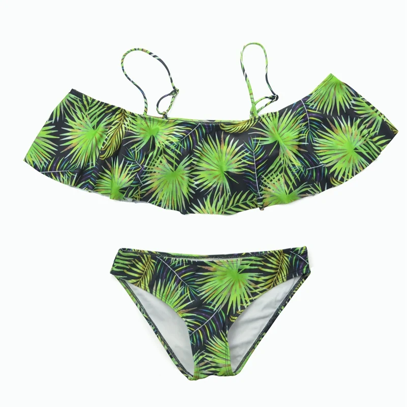Newest Summer Ruffle Bikini Set Women Swimwear Printing Floral Beach Swimsuit Sexy Off Shoulder Bathing Suits Maillot De Bain XL |