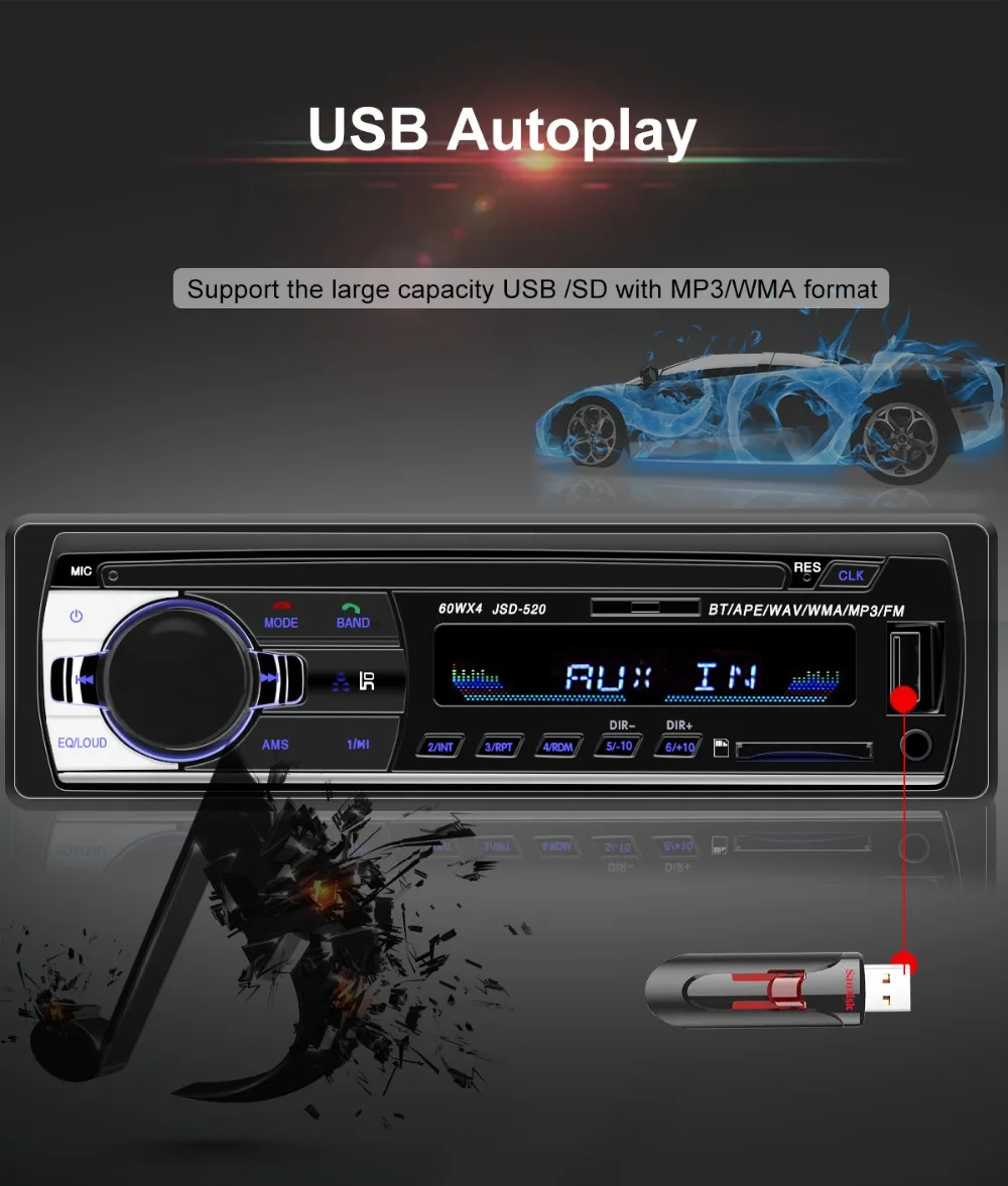 Авторадио 1 din стерео bluetooth usb аудио mp3 рекордер sd aux вход oto teypleri автопроигрыватель
