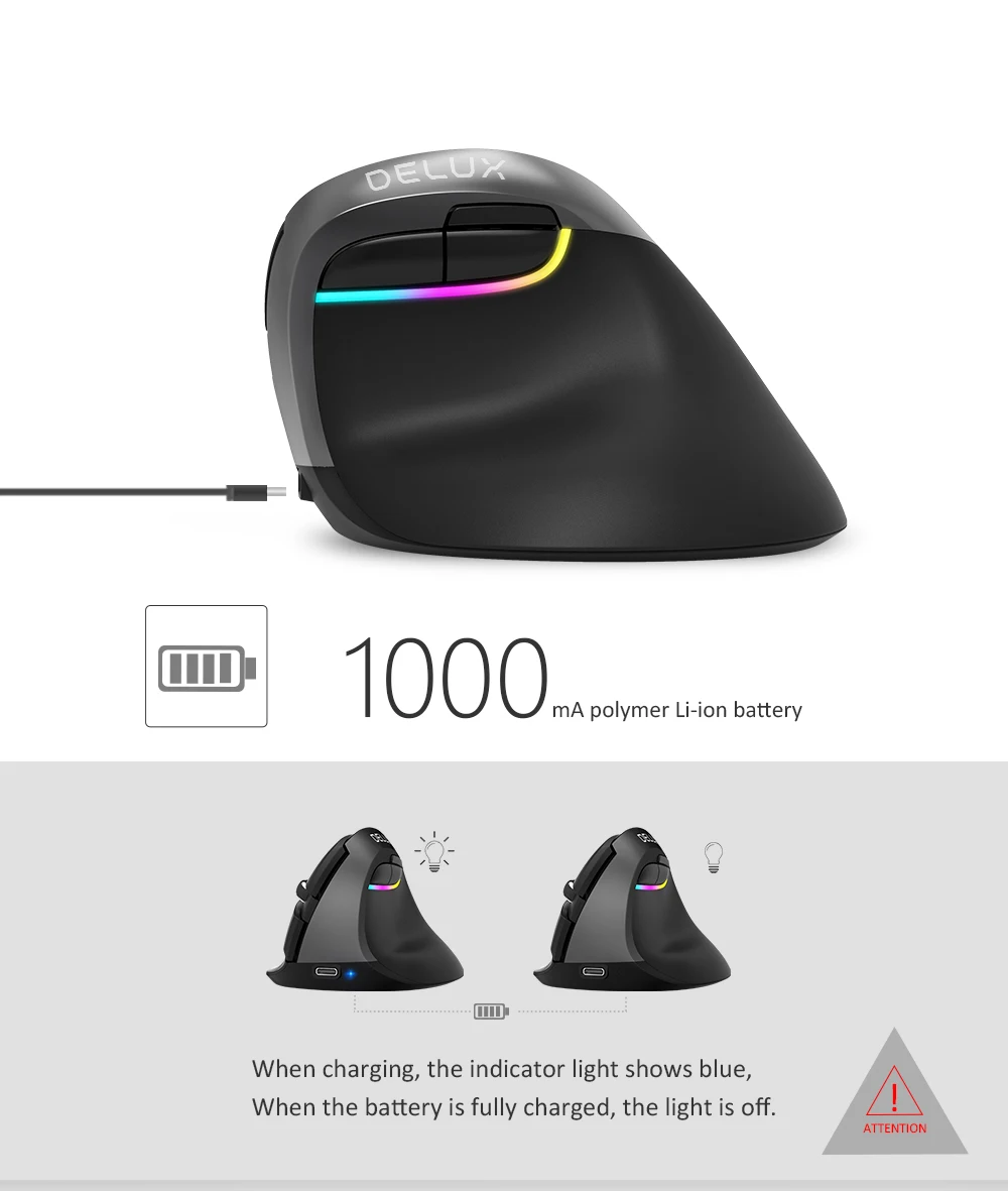 Delux M618 Мини Bluetooth 4,0+ 2,4 ГГц Двухрежимная беспроводная мышь 2400 dpi эргономичная перезаряжаемая Бесшумная Вертикальная мышь для ПК
