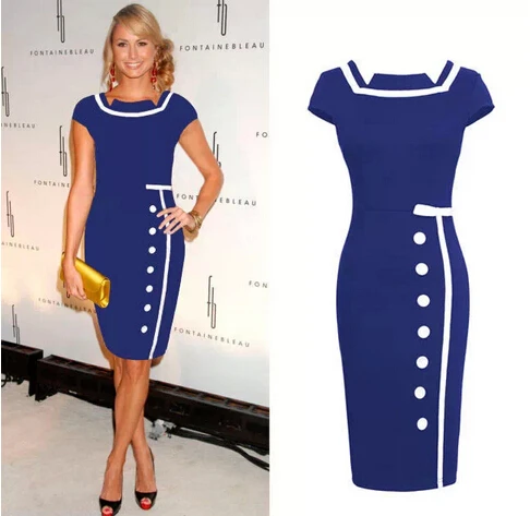 2017 New Women Business Work Sheath Bodycon Vintage Pencil Dress Career Elegant Office Black White Drop Shipping | Женская одежда
