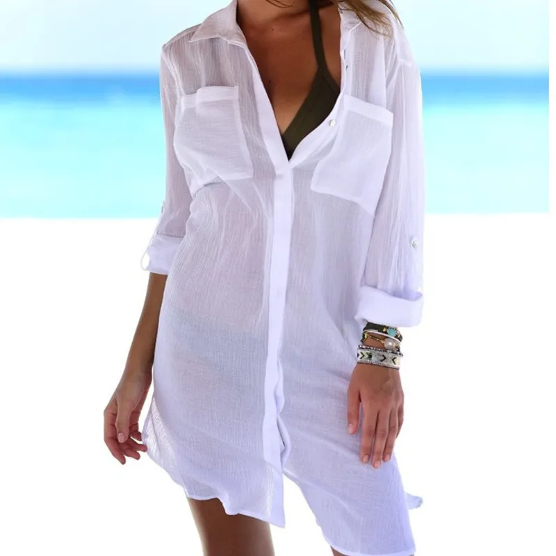 Летняя Женская Туника большого размера белое шифоновое платье свободного кроя