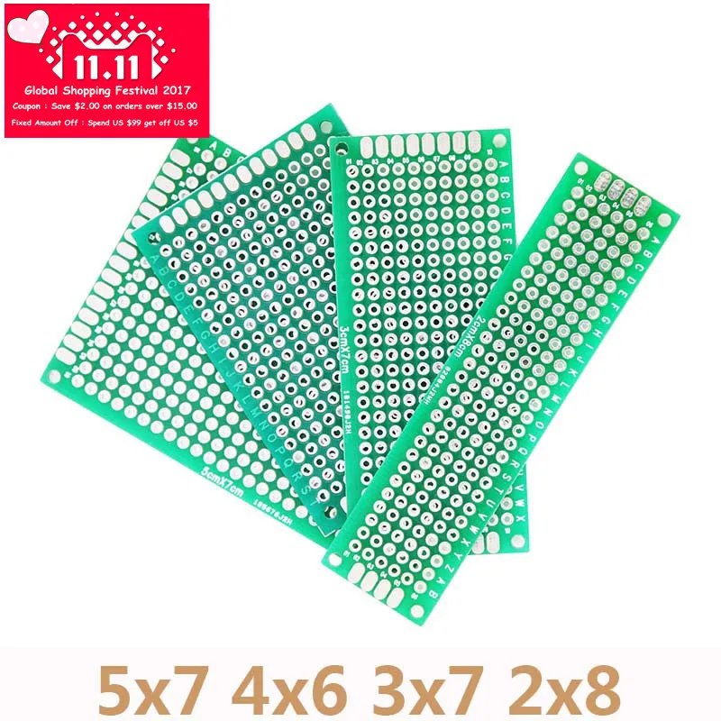 4 шт./лот 5x7 4x6 3x7 2x8 см двухсторонний медный Прототип PCB универсальная плата для Arduino
