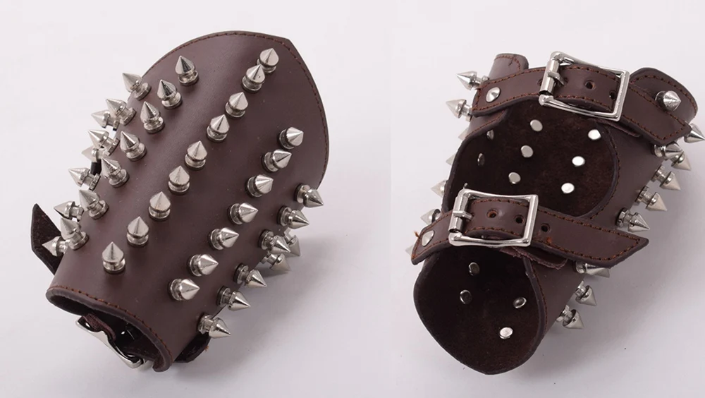 1 pair Brown Унисекс винтажные кожаные Металлические заклепки-шипы рукавицы Нарукавники защитные Руки средневековые доспехи манжеты - Цвет: 1 pair Brown