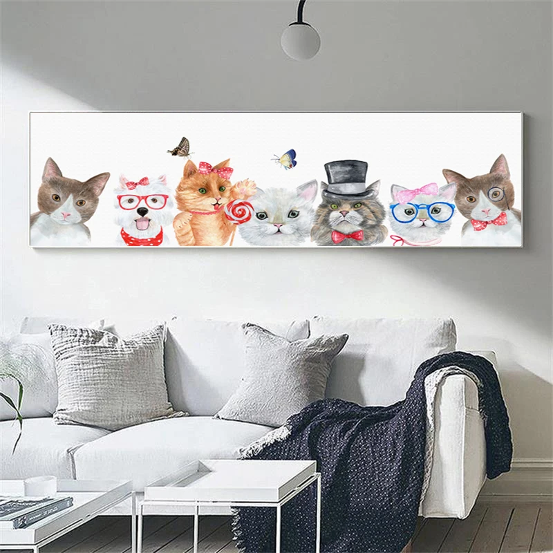 Modern Abstract Anmals Posters and Prints on Canvas Wall Art Oil Painting Cute Cats Decorative for Kids Room Home Decor | Дом и сад