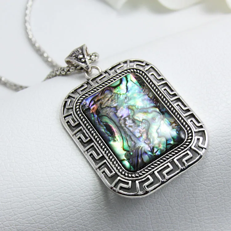 Длинное ожерелье с подвеской в виде ракушки стиле ретро Большая квадратная