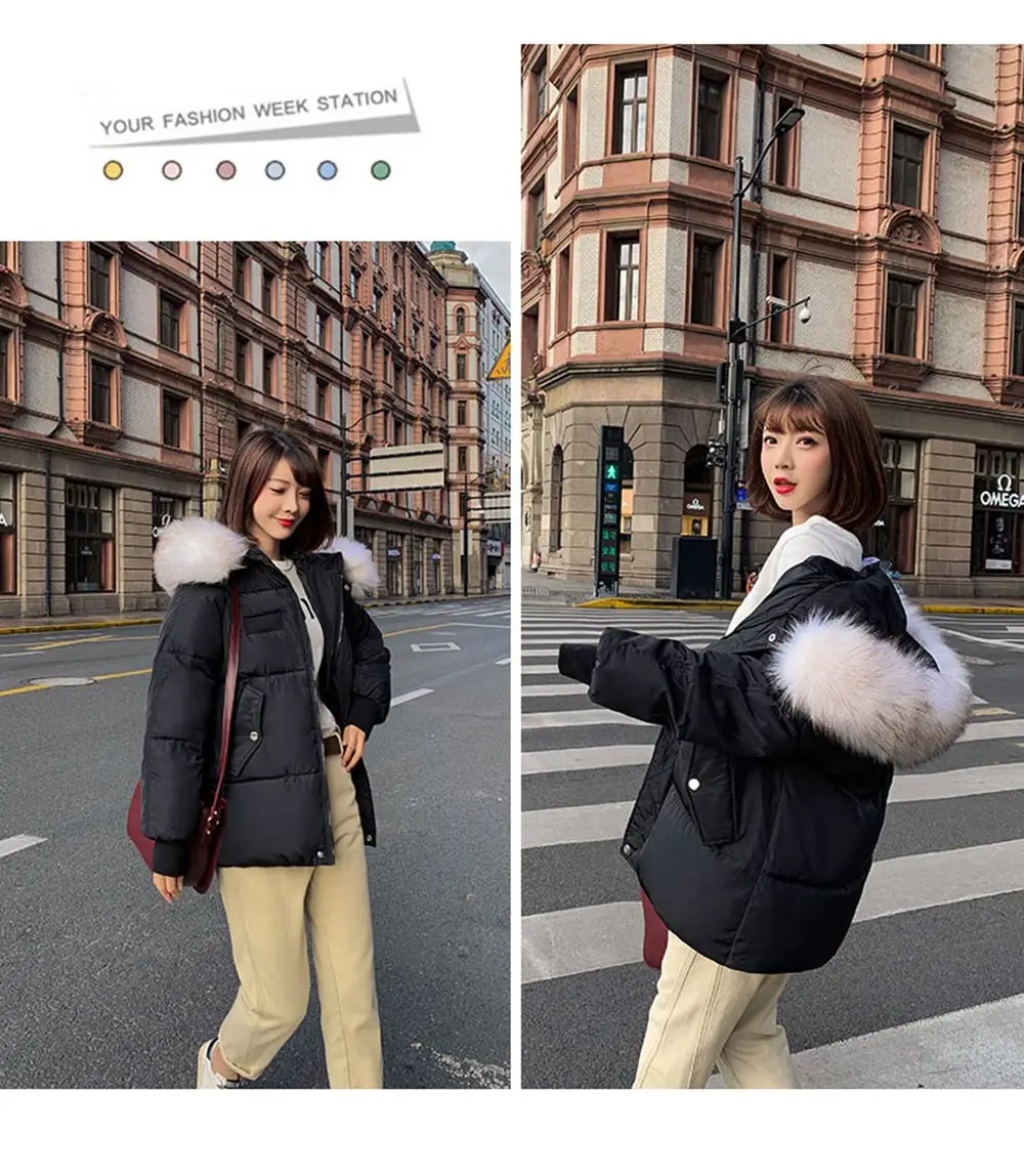 PinkyIsBlack Parkas Mujer короткая зимняя куртка женская куртка Корейская парка меховой воротник плюс размер Теплая стеганая Женская куртка пальто
