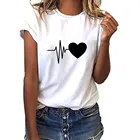 Женская блузка с принтом сердечек, черная забавная рубашка с коротким рукавом и круглым вырезом, новинка 2021