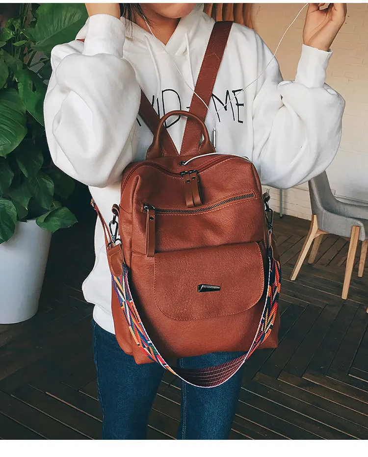 Женские рюкзаки, винтажная модная кожаная сумка Mochila, многофункциональная сумка-тоут с защитой от кражи, большая красочная сумка на плечо для путешествий