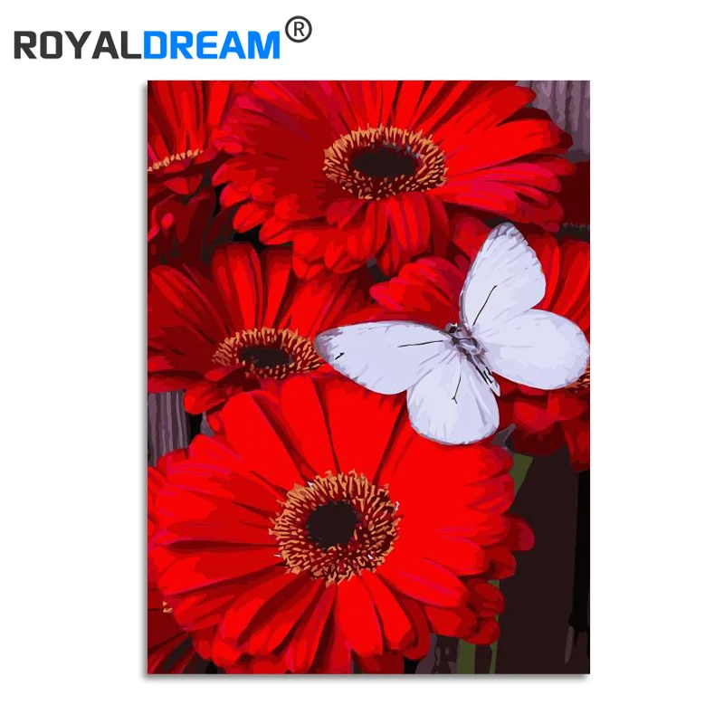 ROYALDREAM цветы и бабочки картины DIY живопись по номерам Акриловая Краска ручная