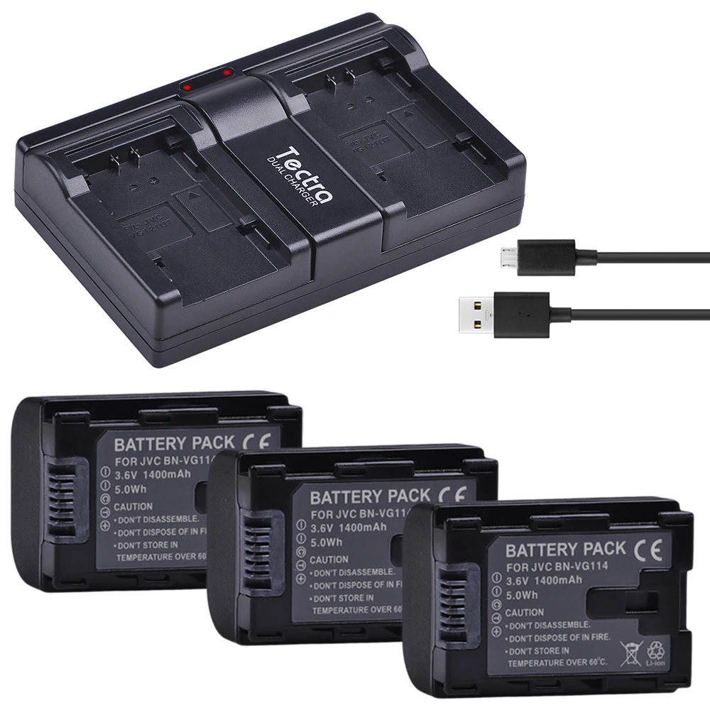 Bateria + Carregador Usb para Jvc Câmera Duplo bn Gz-e10 Gz-e100 Gz-e15 Gz-e200 Gz-e205 Gz-e208 Bn-vg107 Bn-vg121 3 pc Bn-vg114 Vg114