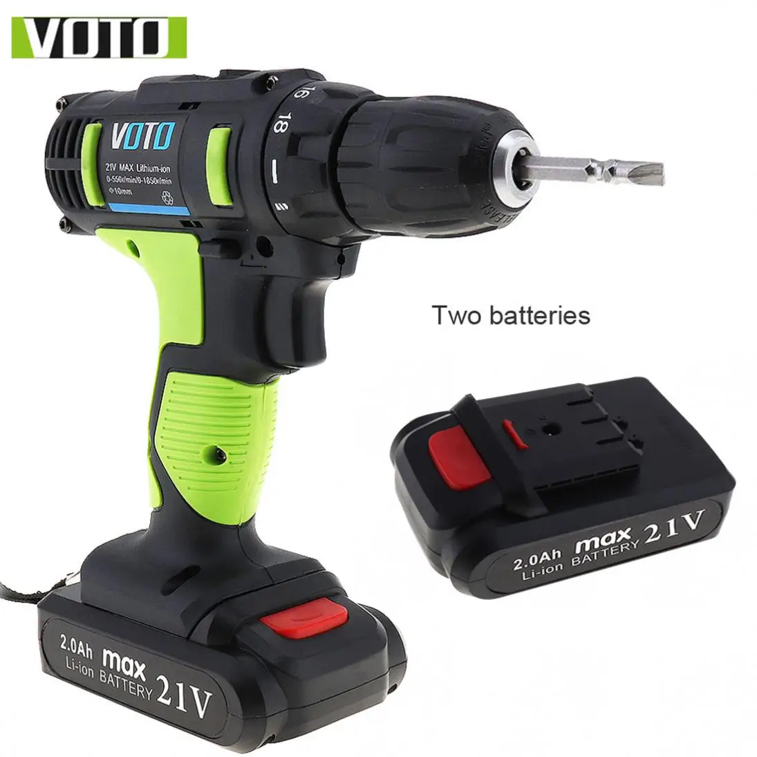 

VOTO AC 100 - 240V Cordless 21V Electric Screwdriver with 2 Lithium Batteries and Two-speed for Handling Screws / Punching
