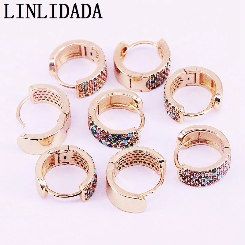 

8Pairs Gold Color Round circle earrings rainbow cz Shiny design trendy jewelry earring