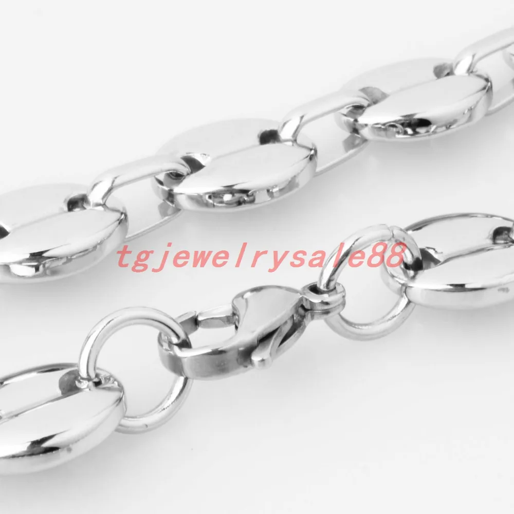 

7/9/11mm Wide Top Polishing Silver Color Biker Men's Jewelry Stainless Steel Coffee Beans Link Chain Necklace Or Bracelet 7-40"