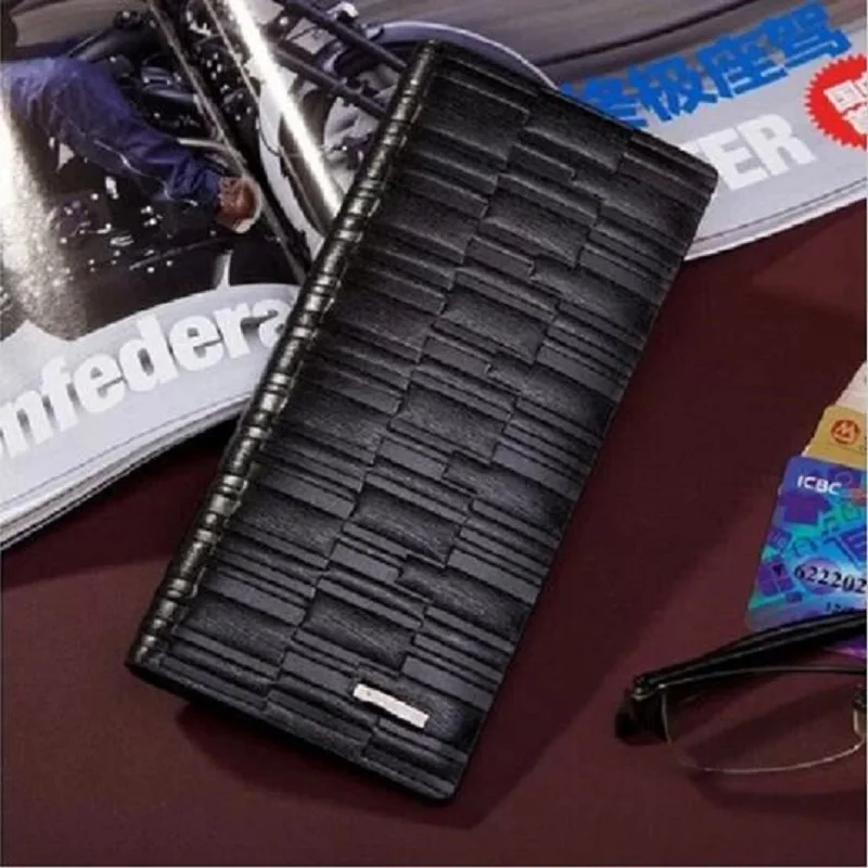 Мужской кошелек длинный клетчатый из натуральной кожи | Багаж и сумки