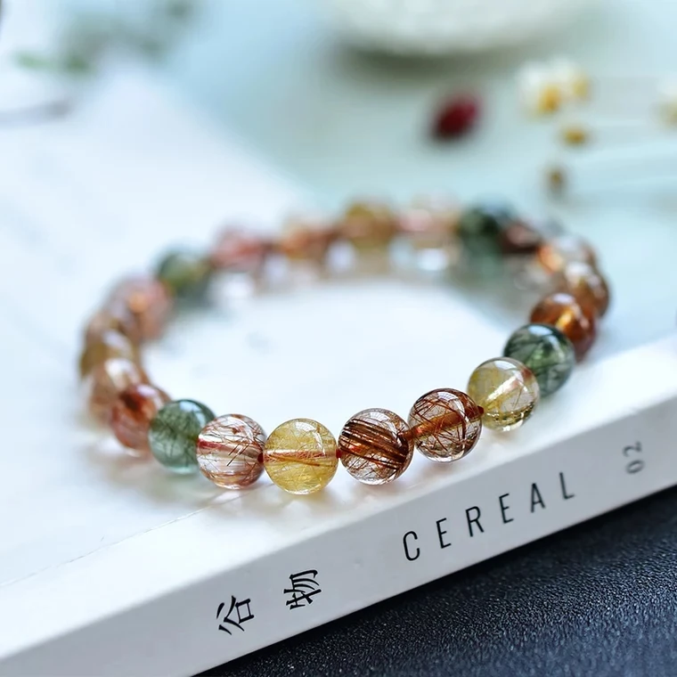 Высококачественный натуральный медный рутилированный кварцевый браслет с