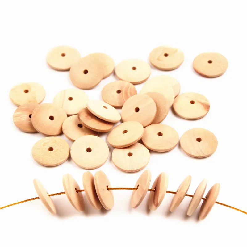 

100pcs 20mm Wood Beads Spacer Bead Natural Baby Teethers Games For DIY Kids Toys & Pacifier Clip Necklace