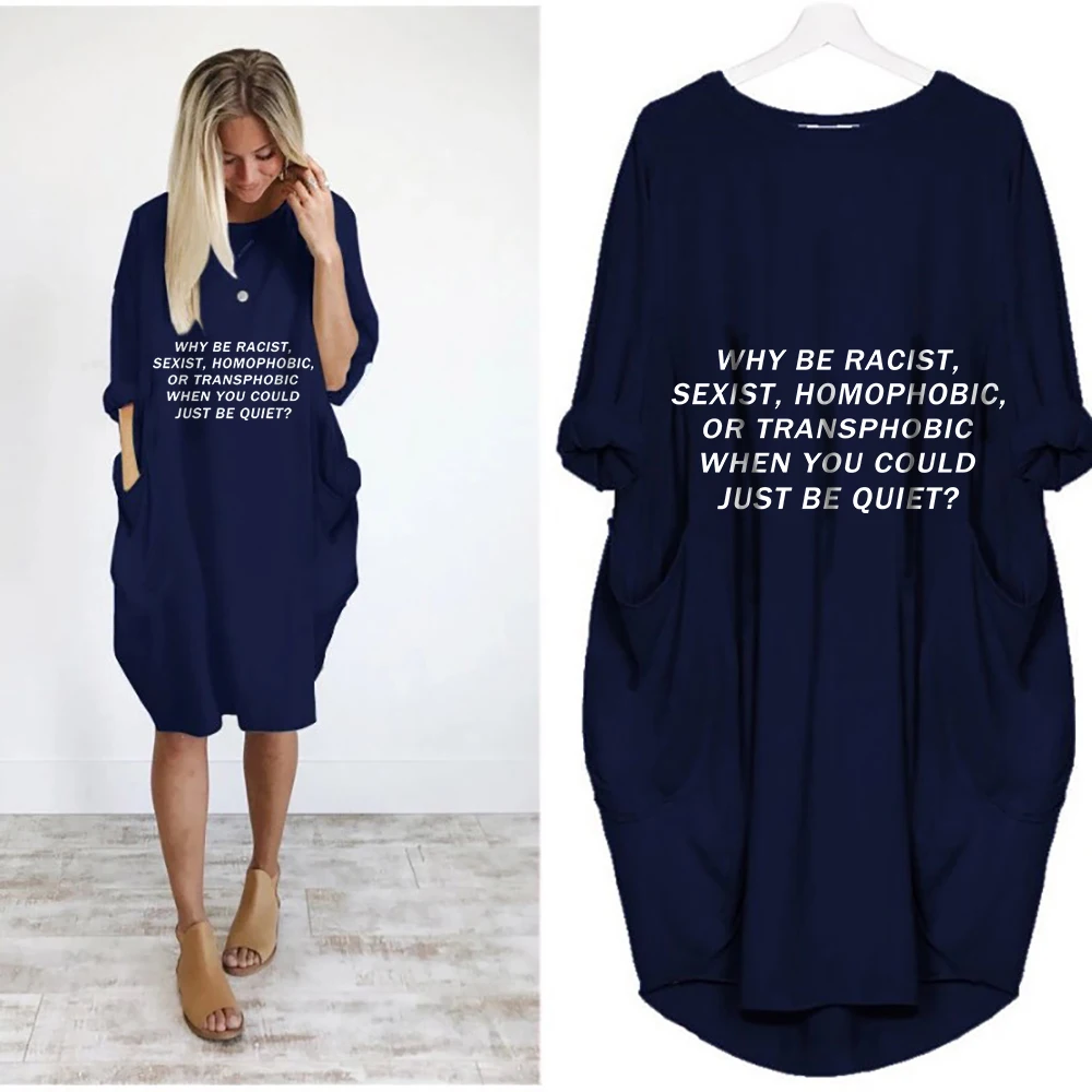 Летнее женское платье с длинным рукавом и буквенным принтом Повседневное до