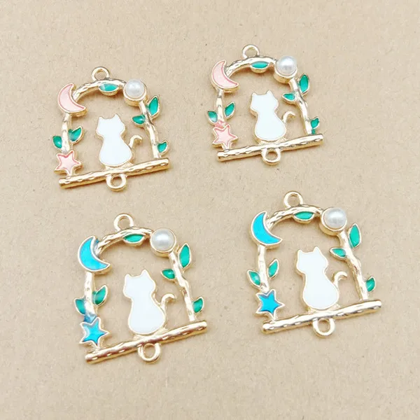 mix (each 5pcs) 10 шт. 22x27 мм Эмаль Кошка Шарм для изготовления ювелирных изделий и крафт модные серьги амулеты эмалированные соединители с кошками - Окраска металла: mix (each 5pcs)