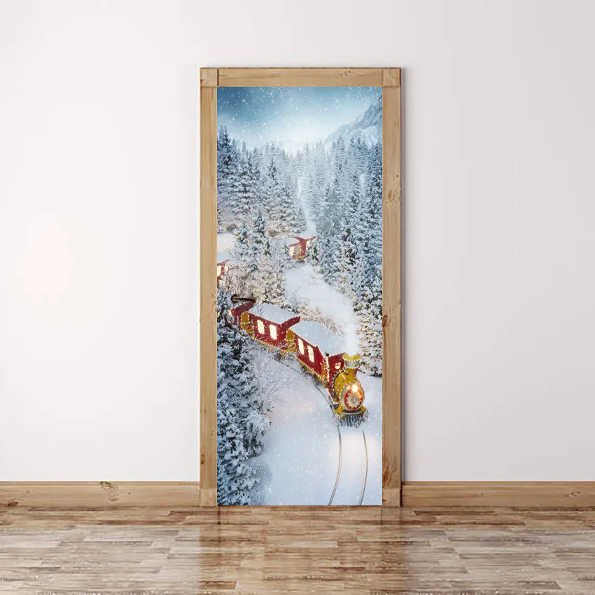 Креативные 3D наклейки на дверь рождественские самоклеющиеся обои