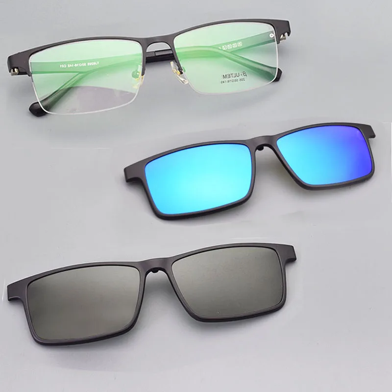 Half Frame Glasses Men Buckle Polarizing Clip on Sunglasses Magnet Stainless Steel Night Vision Goggles Driving Prescription