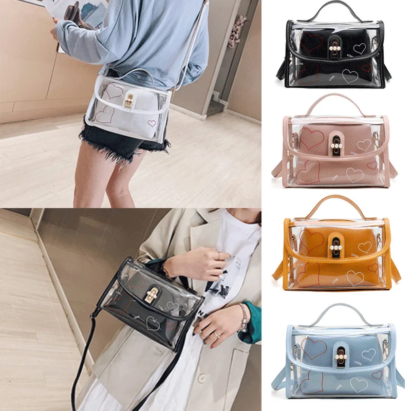 Women Fashion Transparent Handbag Shoulder Composite Bag Lady Clear Jelly Lock Cross-body Tote New Style 2019 | Багаж и сумки