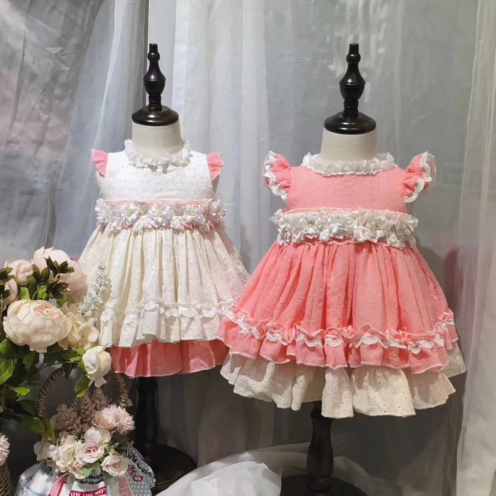 Розовые кружевные Детские платья для причастия девочек сетчатые вечерние с
