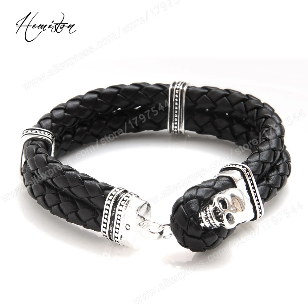Кожаный браслет Thomas с черепом подходит для запястья 18-21 см украшение в стиле Rebel