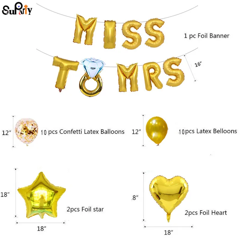 1 набор 16 дюймов &quotMISS TO MRS&quot буквы воздушные шары розовое золото серебро