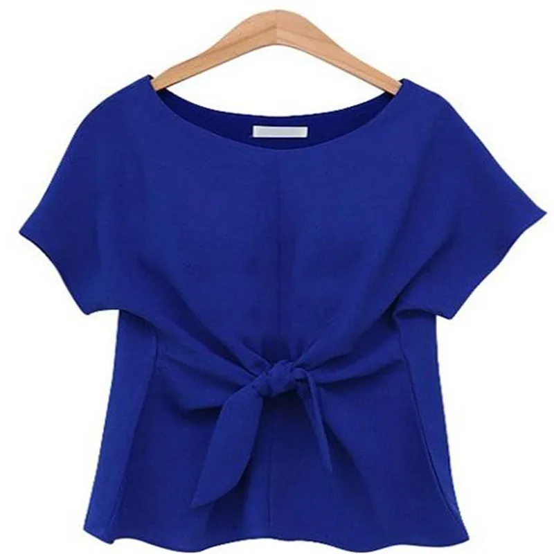 Женские летние топы 2019 плотный шифон цвет короткий рукав галстук бабочка o