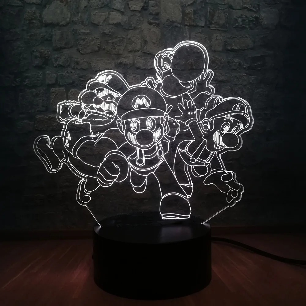 Коробка 3D Лампа Супер Марио Семья Bros Йоши светодиодный 7 цветов пеленальный столик свет декор Детская комната ночник симпатичная игрушка в подарок