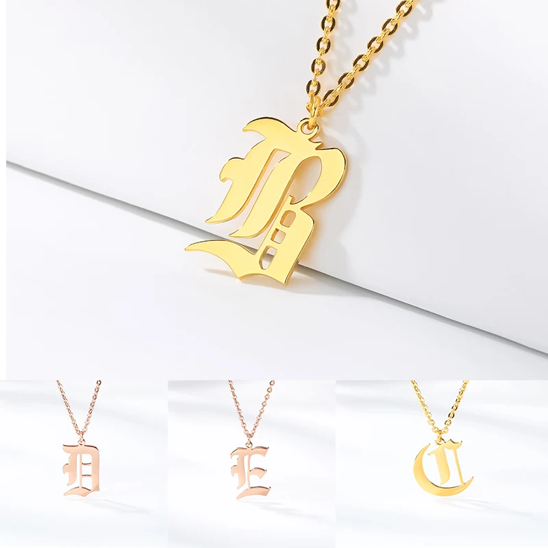 

2019 Men's Necklace Old English Letter Necklace Golden Stainless Steel Single Letter Pendant Charm Men's Jewelry Gifts to Best F