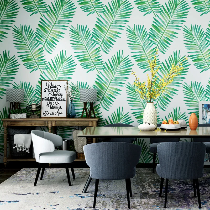 

Tropical green wallpaper ins Southeast Asia banana leaf rain-forest plant living room bedroom TV background wallpaper wall decor