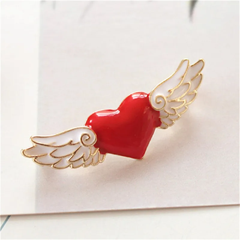 2020 New Japanese and Korean style sleek minimalist Enamel Red Heart Angel Wings Girl Series Fine brooch | Украшения и аксессуары