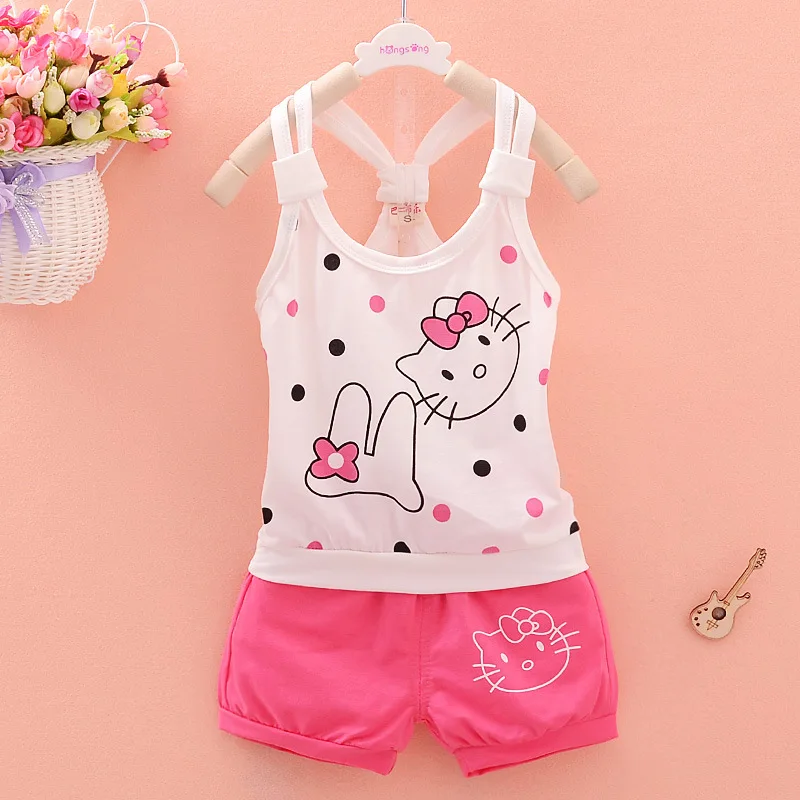 Одежда для маленьких девочек комплекты одежды с принтом Hello Kitty из 2 предметов