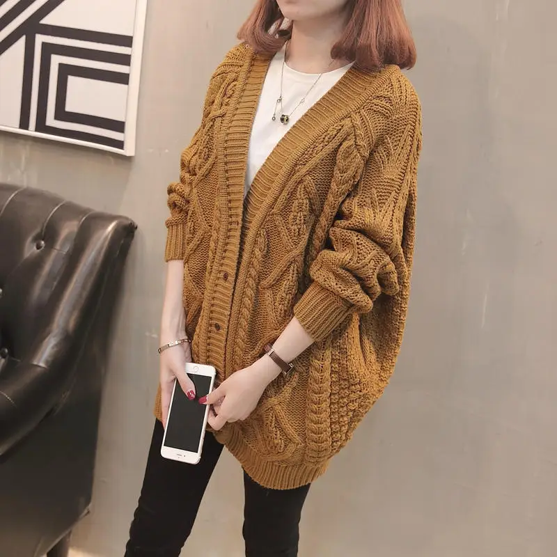 brown cardigan Neploe, длинный вязаный кардиган, длинный рукав, Повседневный свитер, пальто,, v-образный вырез, куртка, пальто, корейский женский кардиган, Pull Femme 36046 - Цвет: brown cardigan