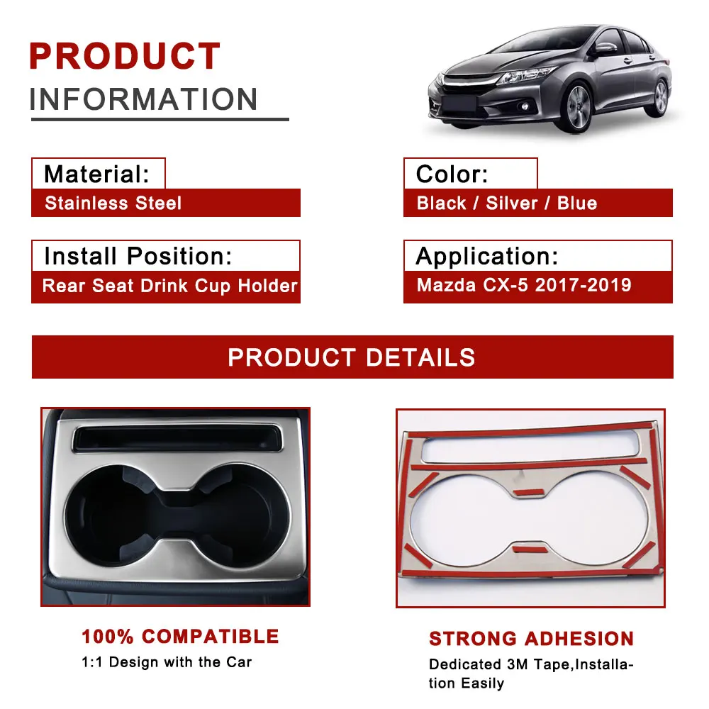 Для Mazda CX5 2017 2018 2019 автомобильный хромированный держатель для стаканчиков заднего