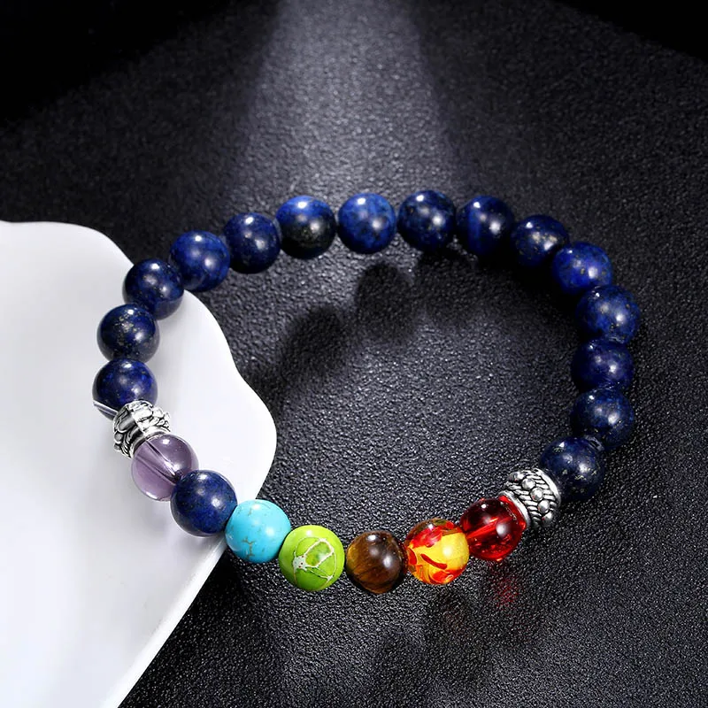 Natural Stone 7 Chakra Bracelets Bangles Adjustable Buddha Prayer Tiger Eye Bead Bracelet Men Women Healing Balance Yoga Jewelry | Украшения