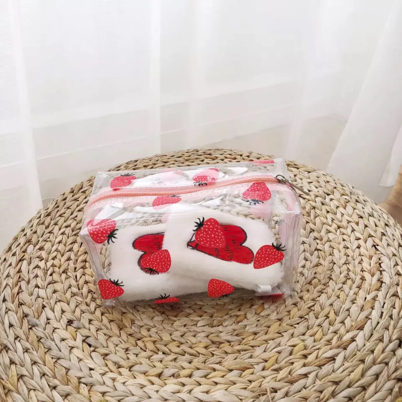 Strawberry Прозрачная косметичка, органайзер для путешествий, макияж, Прозрачная молния, персик, авокадо, страберри, ПВХ, красивая модная женская сумочка - Цвет: Strawberry
