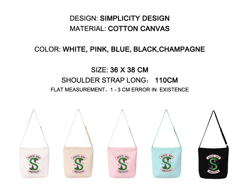 Riverdale Bags for women Fashion Shoulder bags Big bag Canvas Hip Hop South Side New Arrival High capacity bag
