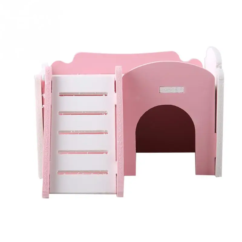 3 Colors Double Layer Hamster House Cute Wooden Sleeping House with Stairs - Цвет: as picture