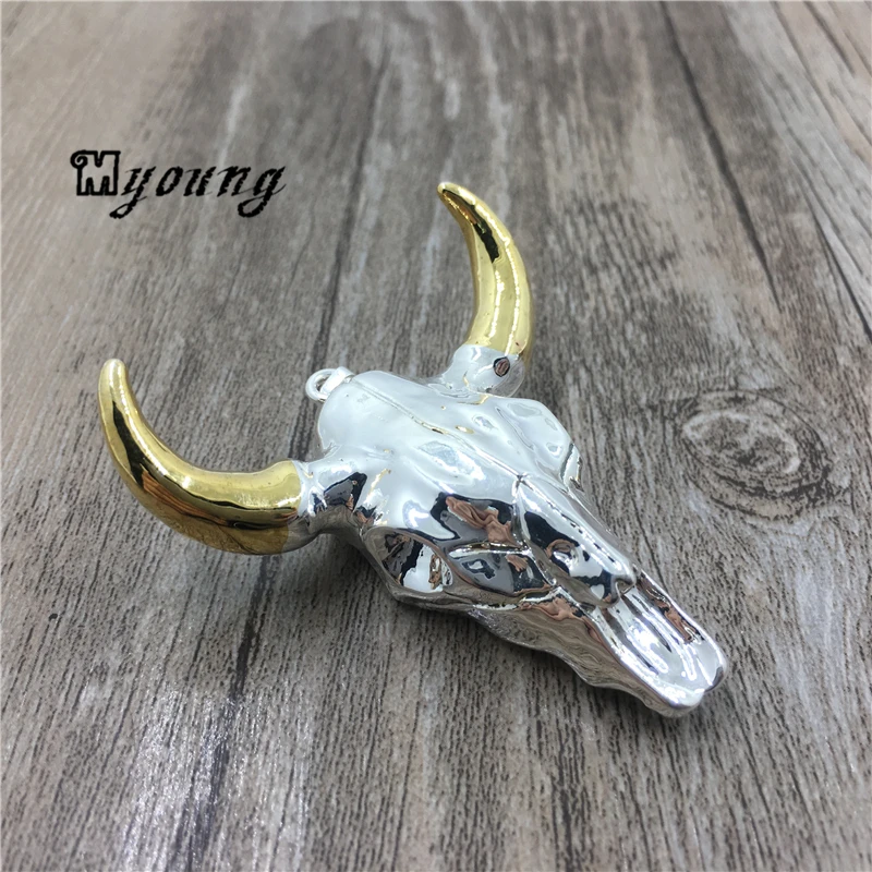 Буффало крупного рогатого скота череп кулон с серебряной и Золотой