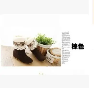 brown plush XingDeng/сезон весна-осень; женские высокие ботинки в байкерском стиле из нубука на шнуровке с цветочным узором; пикантные женские вечерние зимние ботинки из флока - Цвет: brown plush
