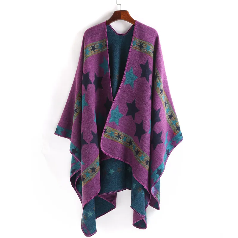 2018 кашемировое пончо со звездами шарф для женщин зимний теплый Модное накидка