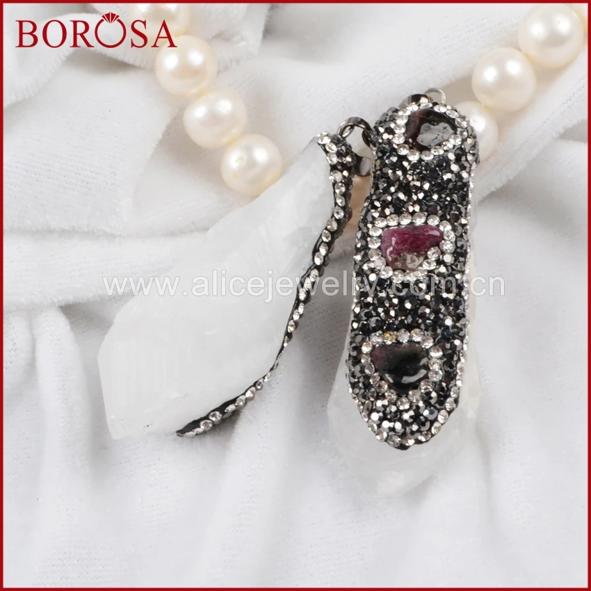 Длинный кулон BOROSA Druzy из натурального кристалла кварца с натуральными камнями в